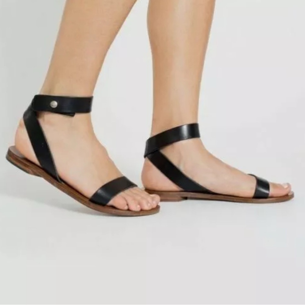 Original Everlane Italian Sling Back Navy Blue & Brown Leather Strap Sandals